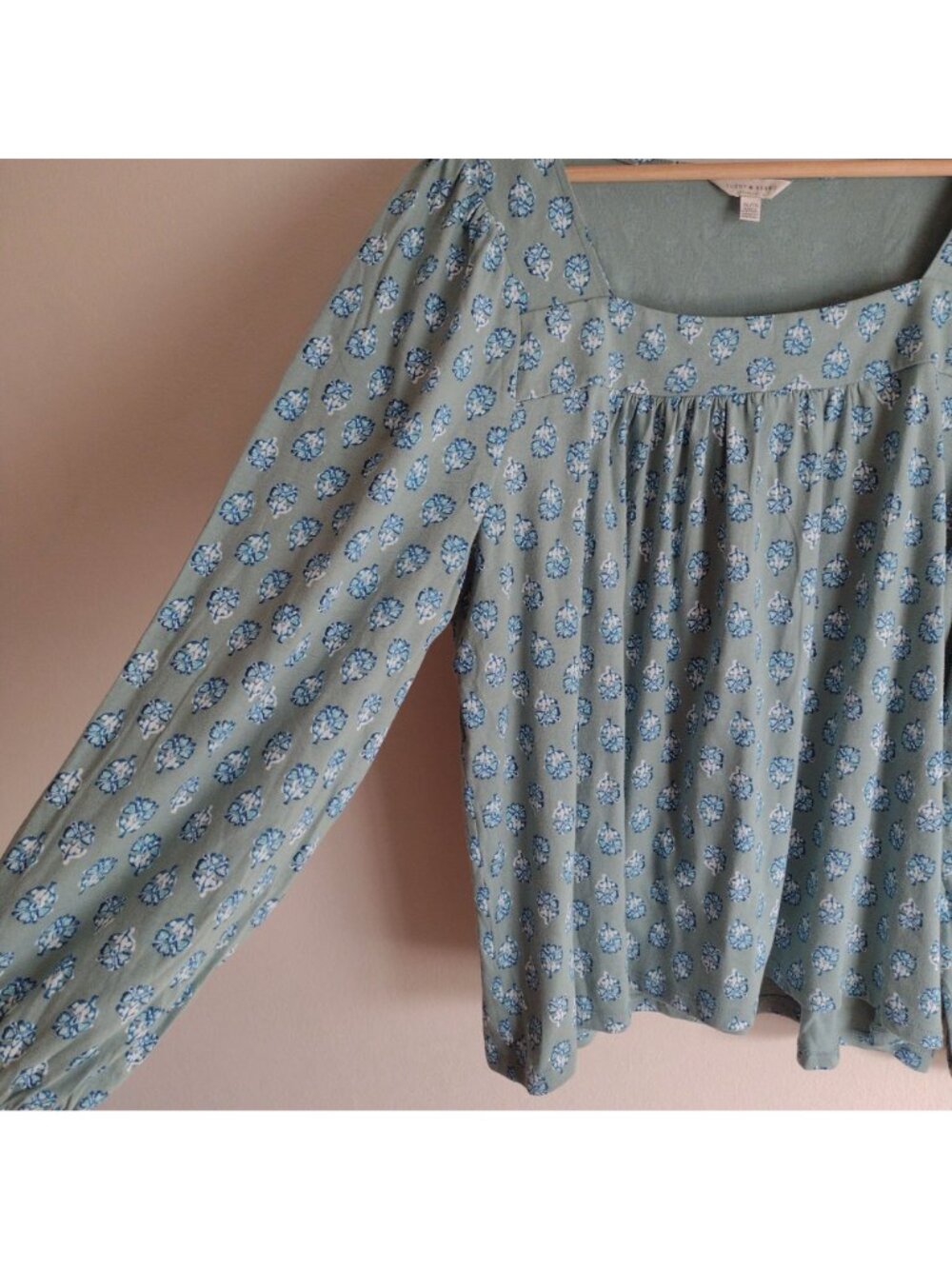 Lucky Brand Soft Green Knit Top XL Cotton Blend Long Sleeve Peasant Blouse - Picture 4 of 9